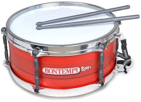 Bontempi | BeatMaster - Drum med dubbla membran, 25 cm axelrem och stavar för en komplett rytmupplevelse, röd, 34,4 x 31,9 x 15,4 cm