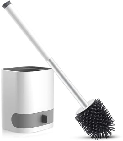 Scopino WC sospeso, scopino WC in silicone con supporto rimovibile, pinzette nascoste, gancio adesivo per bagno o WC degli ospiti