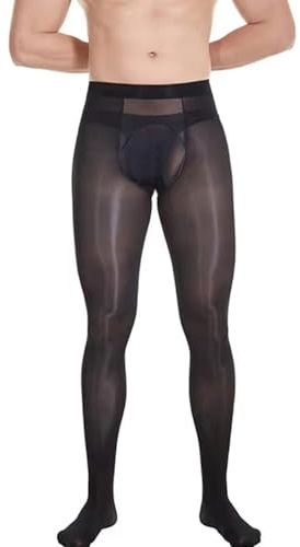 HTRUIYA Mens Shiny Pantyhose Tights Sissy Lingerie Sexy Outfits Horizontal Open Crotch Stocking For Men 8D