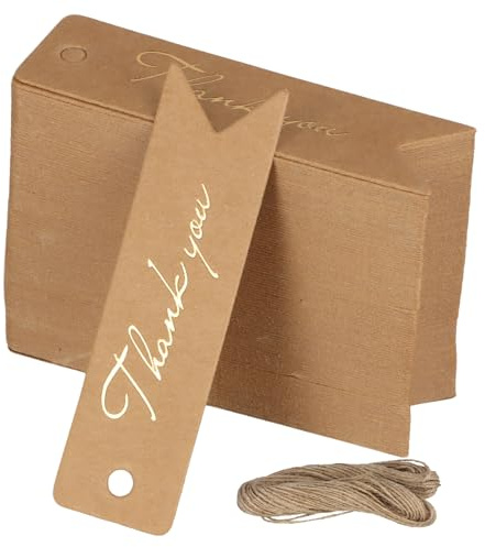 100 Pcs Bigliettini Bomboniere, 7x2cm, Etichette Regalo Piccole con 20m Corda, Etichette Carta Kraft Personalizzabili, Cartellini Prezzi, Cartoncini Bomboniere Feste Compleanno, 300gsm (Marrone)