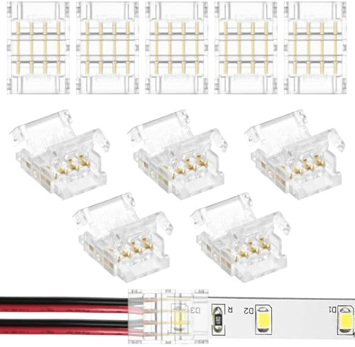 HOTUT Conectores Tiras Led, 10 PCS LED Strip Conector, 4 Pin Conector de Tira LED, 10MM Conector rápido de luz de Cinta LED, Connector 4 Pin Clip Conector Tira LED para SMD-10mm