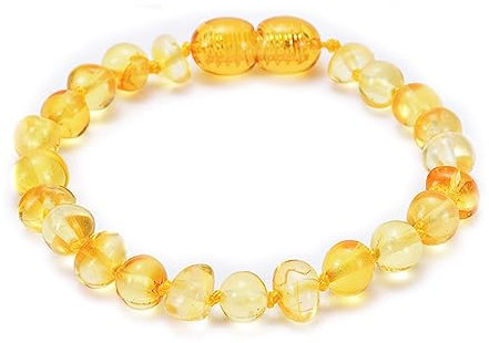 Tolldek 8mm Bernstein Armband, Damen & Herren Armbänder, Echten Natursteinen Perlen Armband Paar Geschenk für Frauen und Männer, 15CM, Gelb