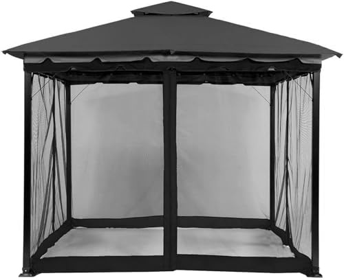 Moskitonetz Outdoor,4-Teilige Sonnenschirm Mesh Moskitonetz Balkon mit Reißverschluss für Pavillon Balkon Wird mit Einer tragenden Tasche geliefert mit Gewichtsbeutel(schwarz, 300 cm x 300 cm)
