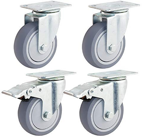 Schwerlastrollen-Set mit 4 Rollen, 7,6 cm und 10,2 cm, Tragfähigkeit, 400 kg, industrielle Transportrollen mit Bremse, universal, gedreht, leise, gummierte Möbelrollen, leises Rollen für