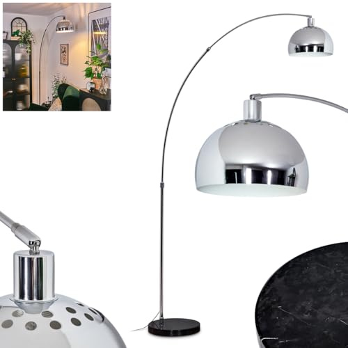 HOFSTEIN Stehleuchte Baloca, Stehlampe aus Metall in Schwarz/Chromfarben/Weiß mit Marmorfuß, verstellbare Leuchte im Vintage-Design, Lichteffekt u. Fußschalter, E27, Wohnzimmer, Schlafzimmer, Büro