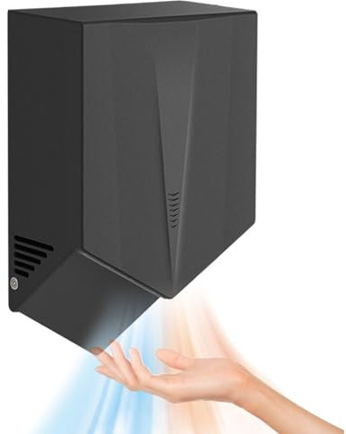 Naturalpowev Asciugamani Elettrico Automatico ad Alta velocità, 1500 W, Senza Contatto, sensore a infrarossi, Asciugamani da Bagno, Extra Silenzioso, a Basso Rumore,Black