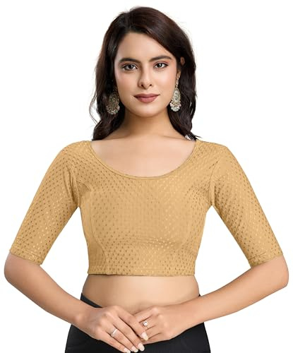 TRENDMALLS Women's Dobby Pure Cotton Elastin Stretchable Readymade Blouse (B01-Red-3XL) Beige