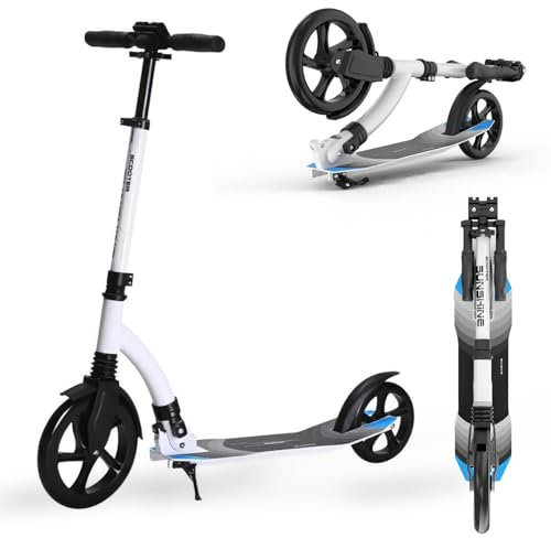 GHBXJX Scooter 230mm XXL Wheel, Kinder Roller Erwachsene mit Federung | Cityroller für Erwachsene klappbar und höhenverstellbar | Tretroller Erwachsene | Cityroller Kinder ab 6+,Weiß