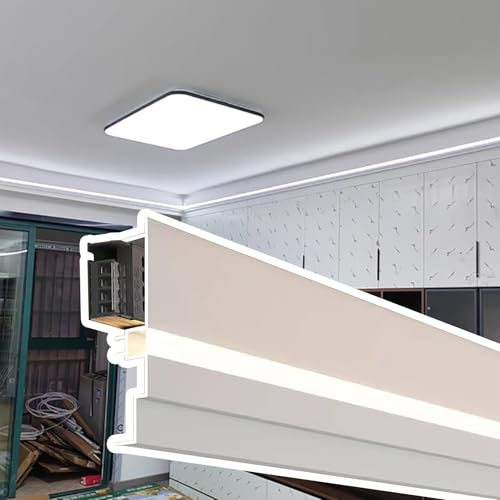 LED Profile Lighting for Home Gym and Garage - Indirect LED Diffuser Molding/Strip Track Channel, Wall and Ceiling Trim with Plaster Housing
