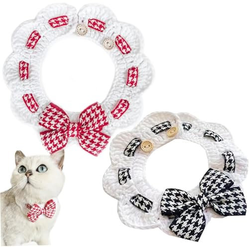 2PCS Handgemachte gestrickte Katzenhalsbänder Knopfverschluss 12 14 Verstellbarer Hals Katzenhalsband Breakaway für den täglichen Gebrauch Fotos für 575kg Catsvibrant Farben Haustier