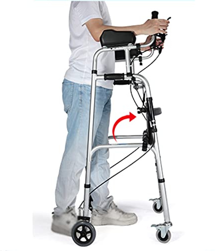 Gehgestell mit Bremsen, leichter, zusammenklappbarer Rollator mit 4 Rädern und gepolstertem Sitz, faltbare, verstellbare Gehhilfe mit Armlehnenpolster