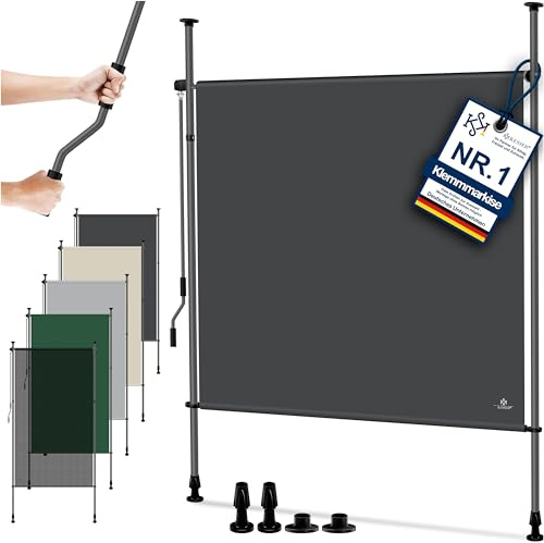 KESSER® Klemmmarkise 100x310 cm, Garten Balkon Sichtschutz wetterfest, Wind- & Sonnenschutz, Senkrechtmarkise mit Handkurbel ohne Bohren, Ausziehbar, wasserdicht & UV-beständig, Anthrazit