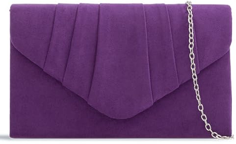fi9® Bolso de mano tipo clutch plisado de ante liso para bodas, fiestas, graduaciones y eventos nocturnos para mujeres, Purple, 13.5cm x 22cm x 5cm