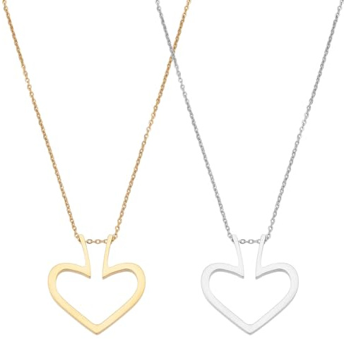 FREEBLOSS 2 Stück 18.11'' Doppelherz Ringhalter Halsketten Trauringhalter Halsketten Trauring Und Verlobungsring Halter Halsketten Für Die Freundin Valentinstagsgeschenk Gold Und Silber