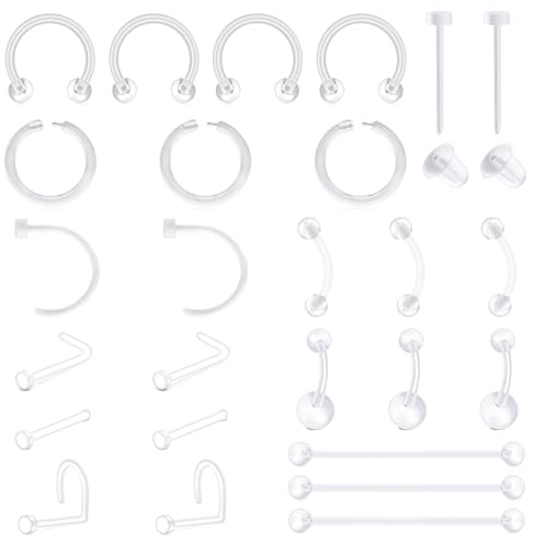 D.Bella Klar Piercing Hållare Set Bioflex Klar Näpp Labret Stud Septum Ring Ögonbryn Tunga Magknapp Piercing Örhänge Brosk Plast Industriell Hållare, Plast