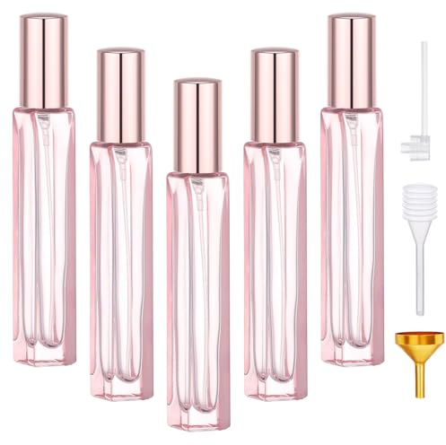Segbeauty 0.34oz Glass Atomizer Sprayer for Perfume, 5pcs 10ml Refillable Travel Cologne Sprayer with Perfume Decanter Kit, Pink Empty Cologne Travel Bottle for Men Women, Small Glass Spray Bottle