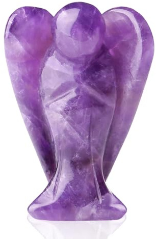 Amethyst Crystal Angel Figurine, Healing Gemstone Angel Figurine, 1.5inch Purple Ornament for Living Room Office Desk Decor, Crystal Gifts for Women Men Christmas
