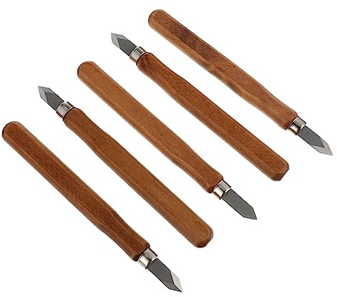 NUOBESTY 5 pezzi Coltelli da Intaglio in Legno con Manico in Legno Utensili per Marcatura Durevoli e Pratici per Principianti e Lavori di Precisione nel Legname e Artigianato