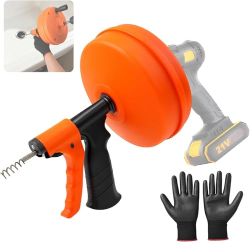 NBYTLT 50FT Drain Snake, Heavy Duty Plumbing Snake with Drill Adapter, Flexible Plumbing Snake with Storage Bag and Gloves, for Sink and Drain Unblocking