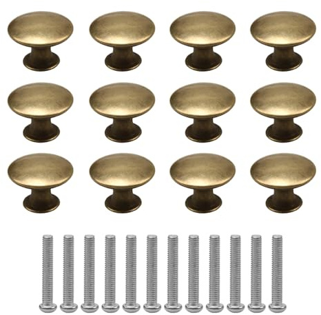 Lot de 12 Boutons de Meuble Vintage en Laiton Antique, Bouton de Tiroir Bronze en Alliage de Zinc, Poignées Rondes pour Armoires, Placards, Commode, Cuisine, Salle de Bain, Style Chic et Élégant