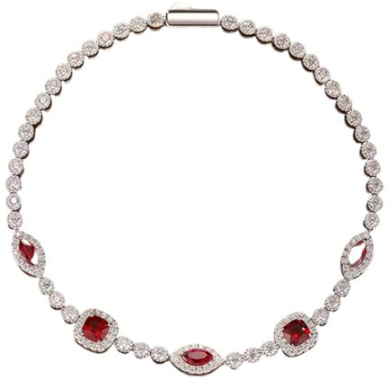 Epinki Armbänder Damen 14K 585 Weißgold, Tennis Kette Armreifen Damen Labor Erstellt Rubin 1.25ct (Asscherschliff, Rot), Armreifen mit Moissanit Au585 Gold Echt Goldschmuck, 20CM
