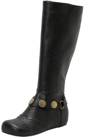 Damstövlar Med Lång Skaft Och Dragkedja På Sidan Vintage Brittisk Stil Western Cowboy Stövlar PU-läder Round Toe Ridstövlar Vinterskor Med Kilklack(Black,39 EU)