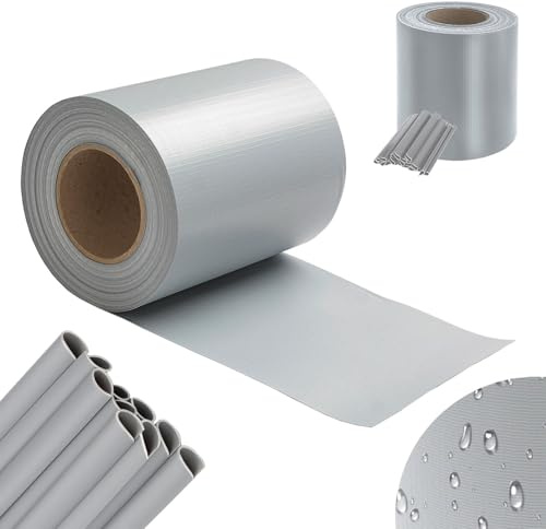 Fogmiea Bande brise-vue en PVC double fil - 70 m x 19 cm - Avec 60 clips de fixation - Film de protection visuelle en PVC gris pour clôture à double fil