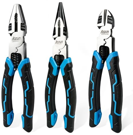 3 Piece Pliers Set, 8 Combination Pliers, 8 Long Nose Pliers, 8 Diagonal Cutters with Soft Grip, Professional Pliers Set for Basic Repair DIY Projects