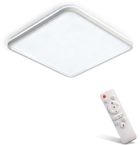LUM9EX8 Dimmable LED Ceiling Light with Remote Control, 3200LM 29cm Ultra Slim 2.5cm Square Flush Mount, IP44 Waterproof for Bedroom, Living Room, Kitchen, Bathroom, White
