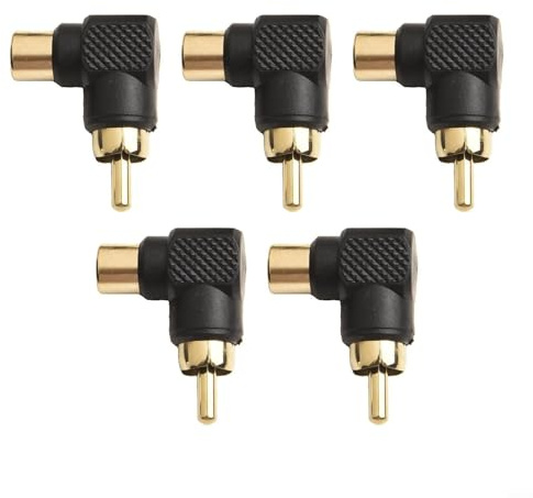 Uppsättning av 5 för rca vinkeladapter 90 grader till uttag guldpläterad för audio-video TV DVD-konsoler trånga rum svart