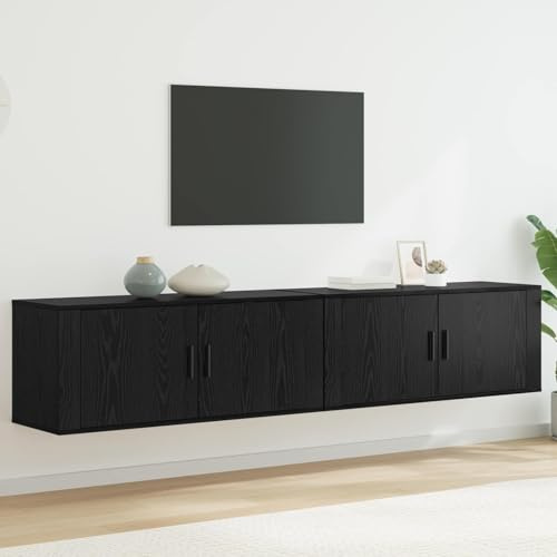 Boltkex Vägg-TV-skåp, set om 2, svart ek-utseende av trämaterial, 100 x 34,5 x 40 cm, 4 gångjärnsdörrar, 4 brädhyllor, TV-skåp mediemöbler lågbord vardagsrum hemmabio