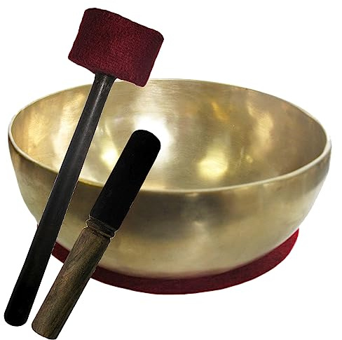 Klangschale XL60 THERAPIEKLANGSCHALE GROSSE BECKENSCHALE 3-teiliges Klangmassage-Set in Therapie-Qualität. Schale ca. 6000g ca. 35-37 cm Handarbeit (Nepal) mit Kissen, Holz-Leder-Klöppel. 70080
