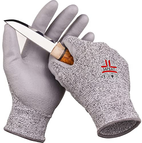 SAFEAT Safety Grip Arbeitshandschuhe für Damen und Herren, schützend, flexibel, schnittfest, bequeme PU-beschichtete Handfläche, kostenloses Ebook inklusive, Größe XL