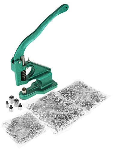 SOULONG Manuelle Ösenpresse mit Zahnstange, Set mit 1500 Ösen, 6 mm/10 mm/12 mm, 3 Schablonen für Nähen, Handwerk und Schilder