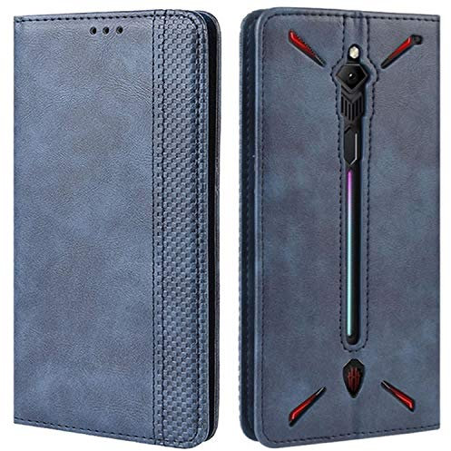 HualuBro Handyhülle für Nubia Red Magic 3 Hülle, Retro Leder Brieftasche Tasche Schutzhülle Handytasche LederHülle Flip Case Cover für ZTE Nubia Red Magic 3 - Blau