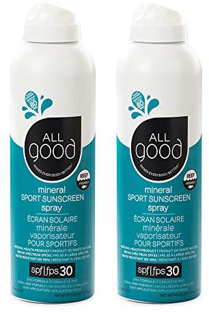 All Good Sport Sunscreen Spray - UVA/UVB Broad Spectrum SPF 30 - Water Resistant, Coral Reef Friendly - Zinc, Calendula, Aloe (6 oz)(2-Pack)