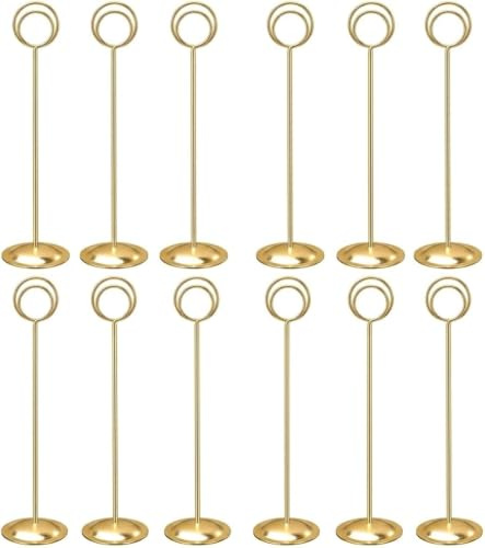 HOHIYA 12 Pezzi Porta Numeri da Tavolo Oro, Supporto Segnaposto in Metallo Alto 30,5 cm, Porta Foto e Porta Cartellini per Matrimoni, Ricevimenti, Feste, Ristoranti e Banchetti