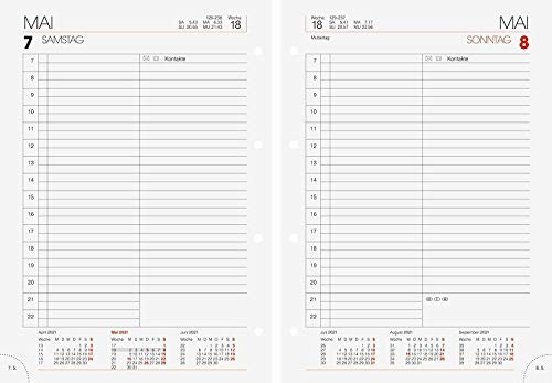 BRUNNEN 1076527001 Ringbucheinlage für Ringbuchkalender Modell 765, 1 Seite = 1 Tag, 143 x 202 mm, Kalendarium 2021, ohne Registerschnitt