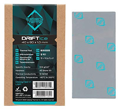 Iceberg Thermal DRIFTIce Thermal Pad - 13 W/mK, Thermal Pad en silicone pour dissipateur thermique/GPU/CPU (40 mm x 80 mm 1,0 mm)
