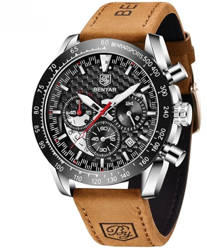 BENYAR by Relojes Hombre Cuarzo cronógrafo Impermeable Business Casual Deporte Reloj de Pulsera