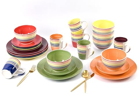Waterside - 24 Piece Rainbow Stripe Dinner Set