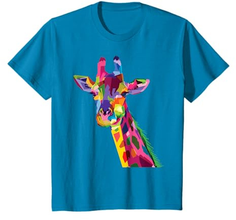 Color Critters Adorable girafe arc-en-ciel T-Shirt Unisex S Multicolore Arc-en-ciel Manche mi-longue Coupe classique Coton, Polyester