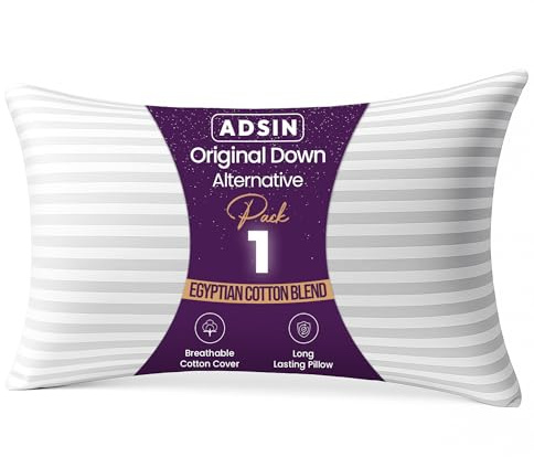 adsin Stripe Bed Pillows, Bounce Back Premium Polyester Hypoallergenic And Dust Mite Resistant Hotel Luxury Sleep Pillows, for Back and Side Sleepers Pillow (Firm, Pack of 1)