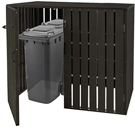 Mendler XL 2er-/4er-WPC-Mülltonnenverkleidung HWC-J28 Metall - anthrazit | Mülltonnenbox, erweiterbar, Holzoptik