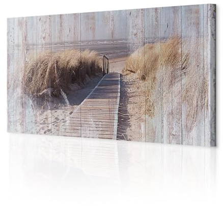 decomonkey Akustikbild Strand Meer 120x40 cm 1 Teilig Leinwand Modern Leise | Bilder, Wandbilder XXL, Schallschlucker, Schallschutz, Akustikdämmung, Wandbild, Deko, Holz, Natur, Landschaft