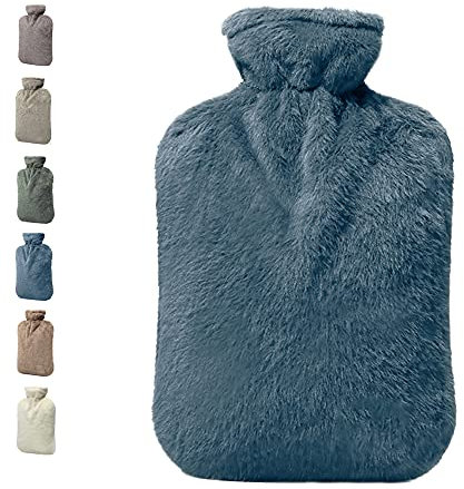 BICAREE Hot Water Bottle with Cover, 2L PVC Hot Water Bag for Neck, Shoulder Pain and Hand Feet Warmer, Menstrual Cramps, Hot Compress and Cold Therapy(Blue Ashes)