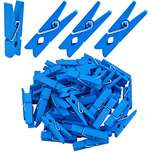 Jdesun 50 pinzas de madera azul, mini pinzas para ropa, clips de fotos de papel de madera, pinzas de lavandería, pinzas para colgar fotos, ropa, proyectos hechos a mano