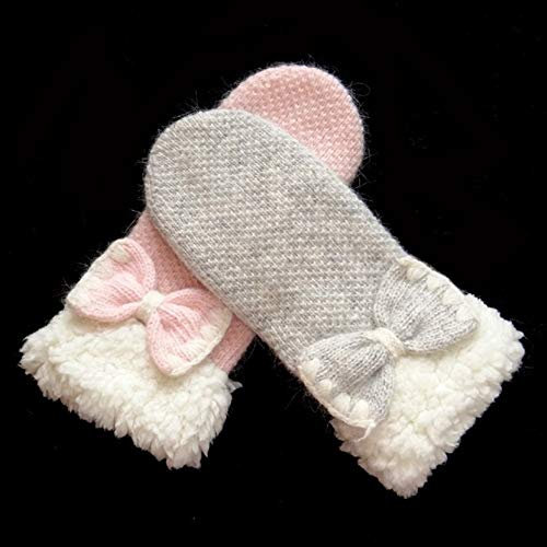 BJTYHT Lederhandschuhe für Damen Winter Damen Doppel Thick Wool Mittens (Color : Pink)