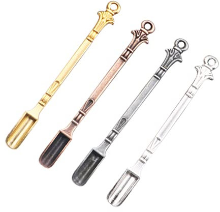 FRUTA 4 piezas mini cuchara de tabaco con agujero cuchara de metal pala en polvo para medicina, sales, hierbas, arena, cuchara de especias con purpurina – 4 colores B