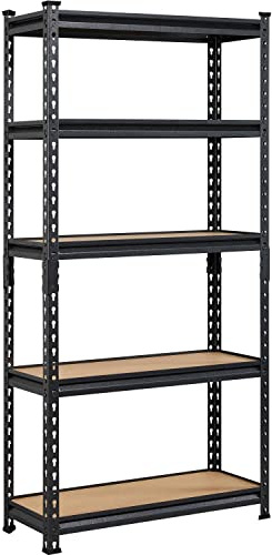 Yaheetech Schwerlastregal, Lagerregal, Kellerregal Metall, 153 x 75 x 30 cm, bis 875 kg belastbar, 5 verstellbare Ablagen, Steckregal, Werkstattregal, Schwarz
